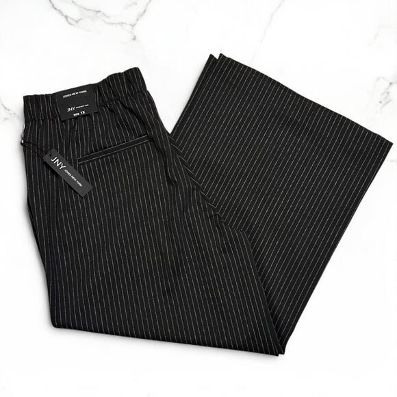 Jones New York Pull On Wide Leg Pants Sz 1X Black Pinstripe Stretch Pockets NWT - Picture 3 of 10